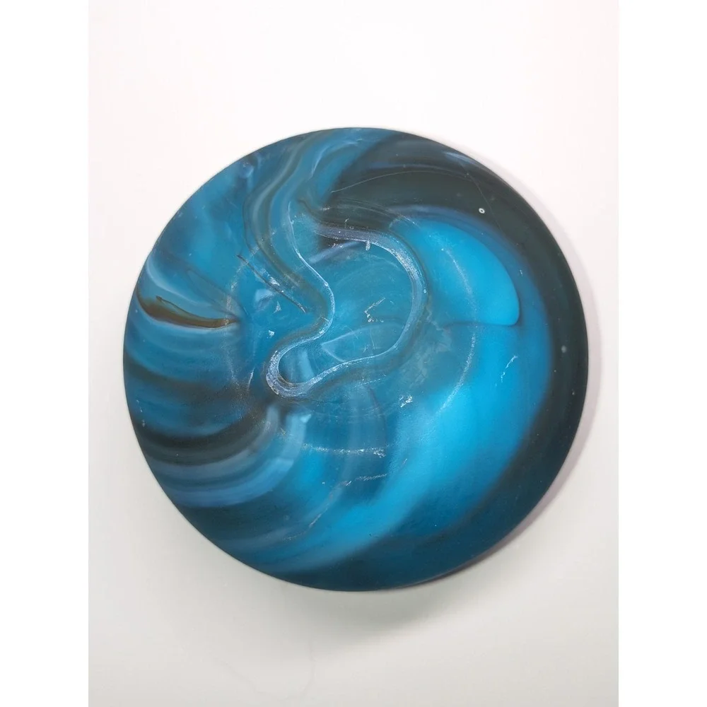 Blown Glass Candle Holder Or Vase Blue W Black Swirls Handmade‎ Home Decor
